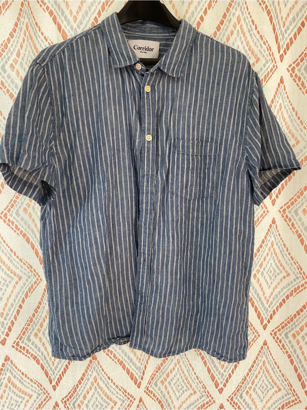 Corridor Men's Blue Striped Short-Sleeve Shirt